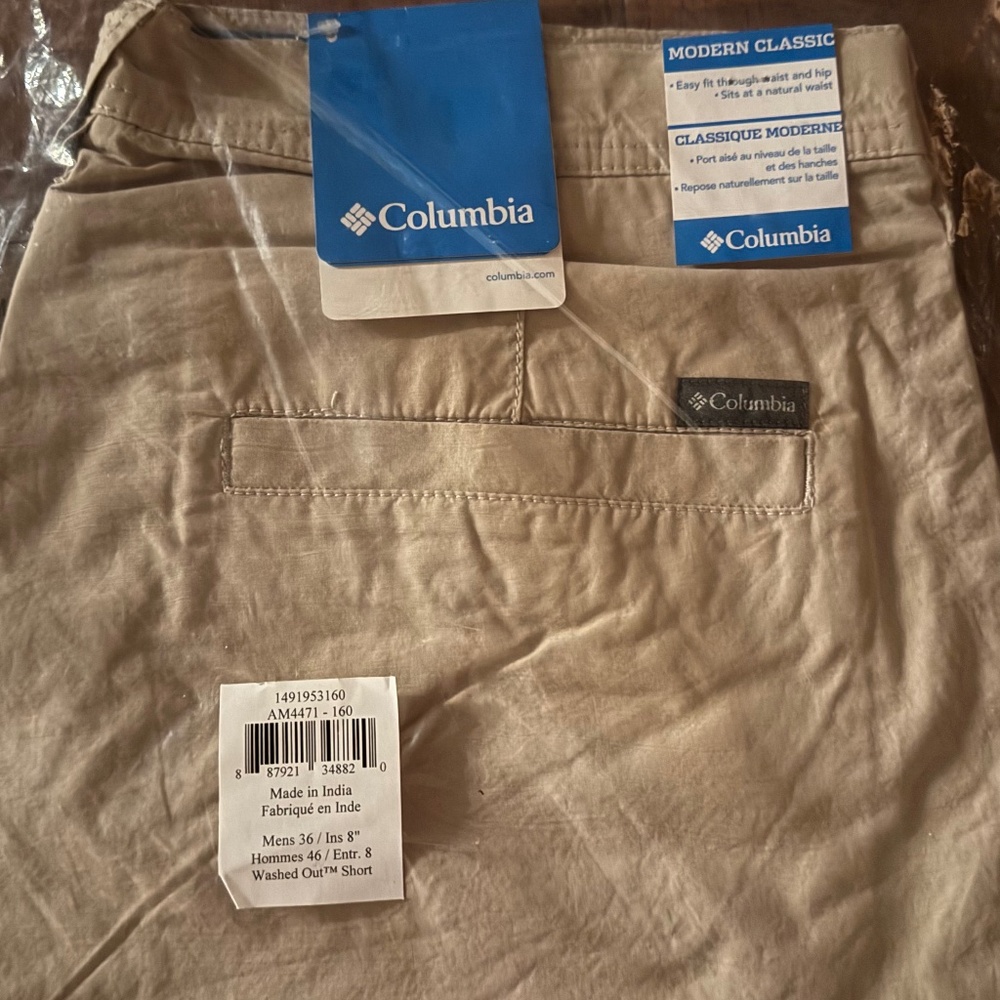 Columbia Short Mens 36" W/8"Inseam Washed Out Lightweight Cotton Khaki Chino New - Picture 5 of 5